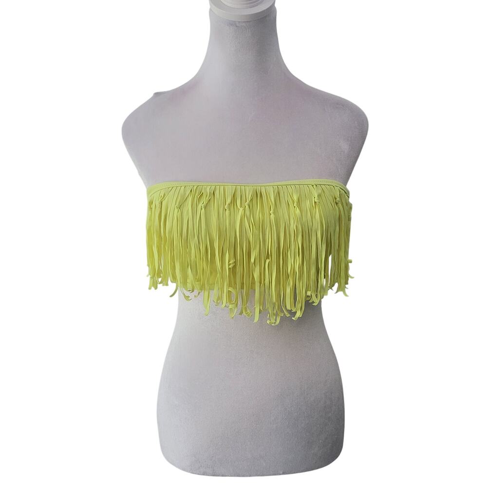 Victoria's Secret Size L Fringe Neon Yellow Bandeau‎ Swim Top Beachwear Summer